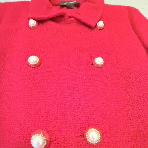Vintage St John Red Double-Breasted Pearl/Gold Blazer/Jacket 14/Large $1395 - Picture 4 of 13